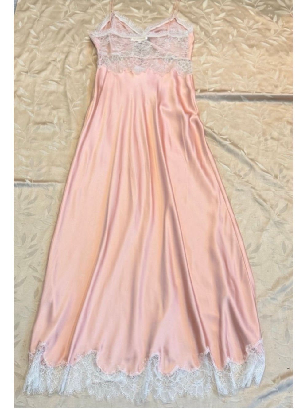 LoveShackFancy Orianna Silk Maxi Dress Peche Pink Lace 8 NWT - Picture 7 of 10